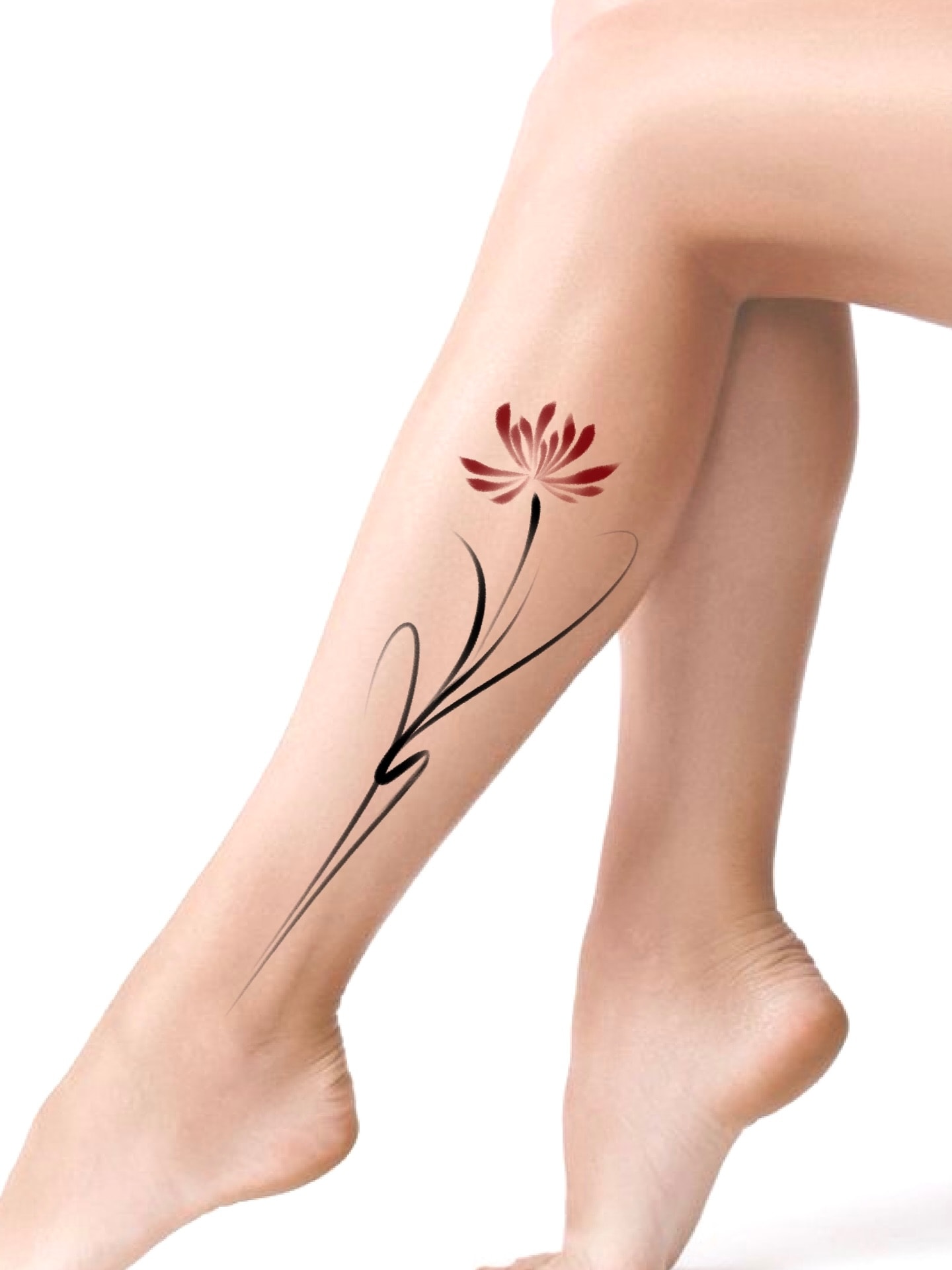 Tatouage calligraphie florale lotus brushstroke à l'encre noire